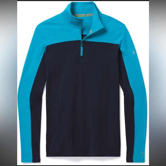 Smartwool Merino Sport 250 Deep Navy & Sea Blue Long Sleeve 1/4 Zip Men’s Large - Picture 1 of 5